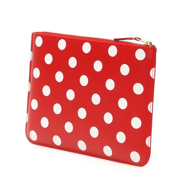 Comme Des Garcons Unisex Polka Dot Leather Wallet Clutch Red - Picture 3 of 4